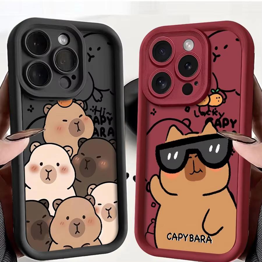Cute Capybara Silicone Phone Case For iPhone 11 12 13 14 15 16 17 Pro Max X XS XR 7 8 Plus 16E Shockproof Bumper Soft Cover