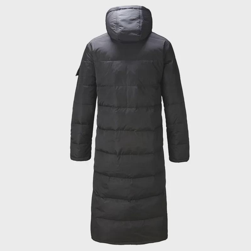 Men's Winter Long Loose-Fit Down Coat with Detachable Hood and Double Zipper