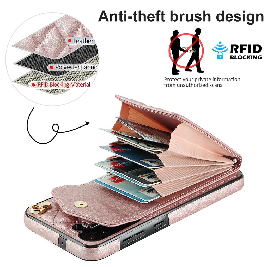 Portafoglio in Pelle a Tracolla Slot Carte Anello Custodia per Telefono per Samsung Galaxy S23 S24 Ultra S22 S21 FE S20 A55 A54 A14 Note20 Copertura Borsa