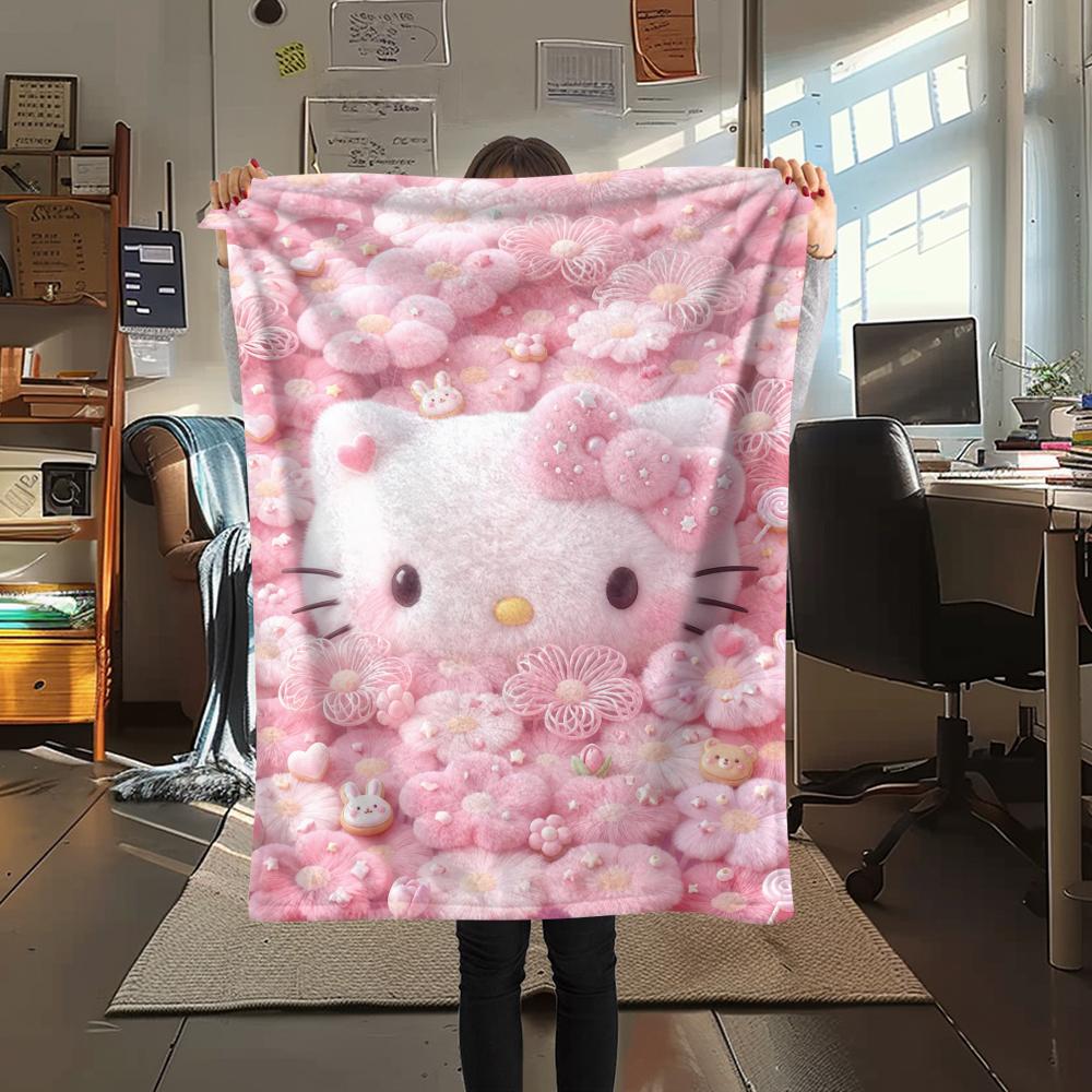 1PC Hello Kitty Pink Print Flannel Blanket, High quality All Seasons, Home Decor, Warmth and Comfort, Perfect for Christmas Gifts