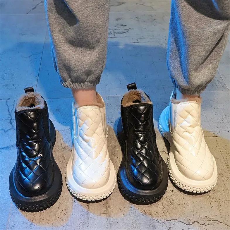 Milk Huhu Thick-soled White Shoes, Snow Boots, Women's Plus Velvet Thickened Autumn and Winter Cotton Shoes, Waterproof, Non-slip and Warm