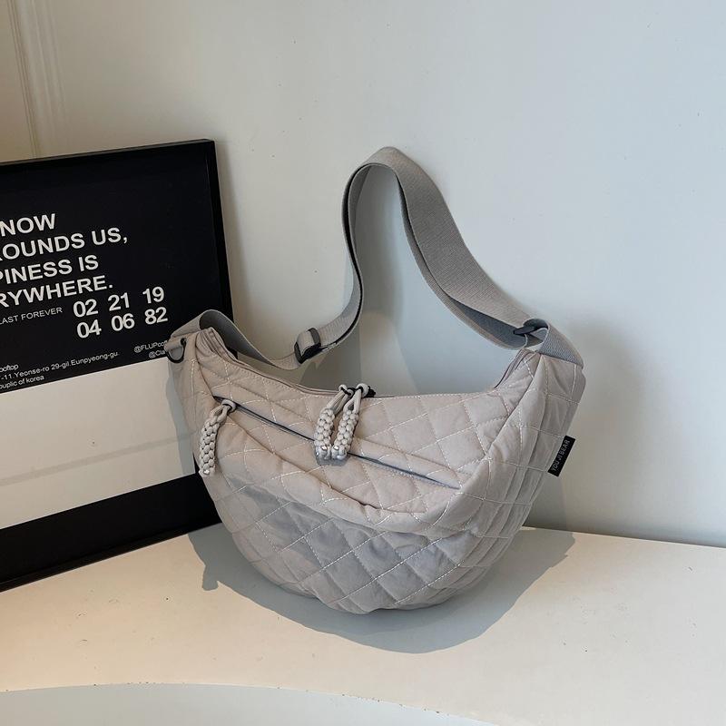 Simple Rhombus Solid Color Fabric Women's Shoulder Bags Vintage Large Capacity Ladies Handbags Casual Female Crossbody Bag