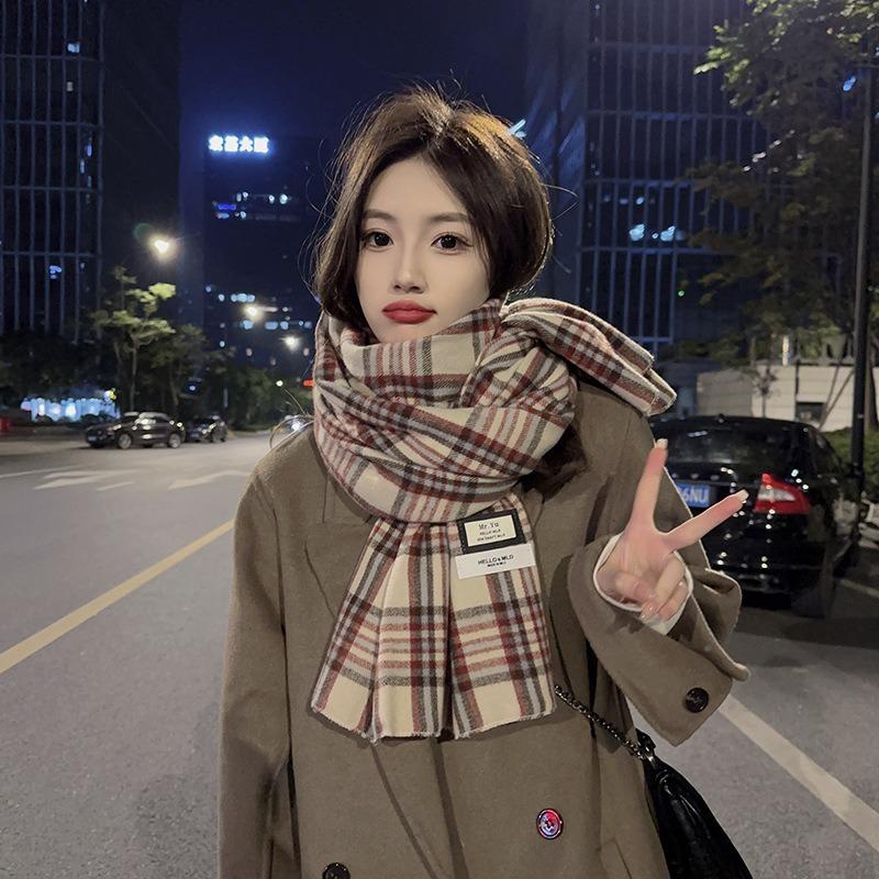 Soft waxy imitation cashmere plaid scarf women's winter color matching versatile warm student warm scarf
