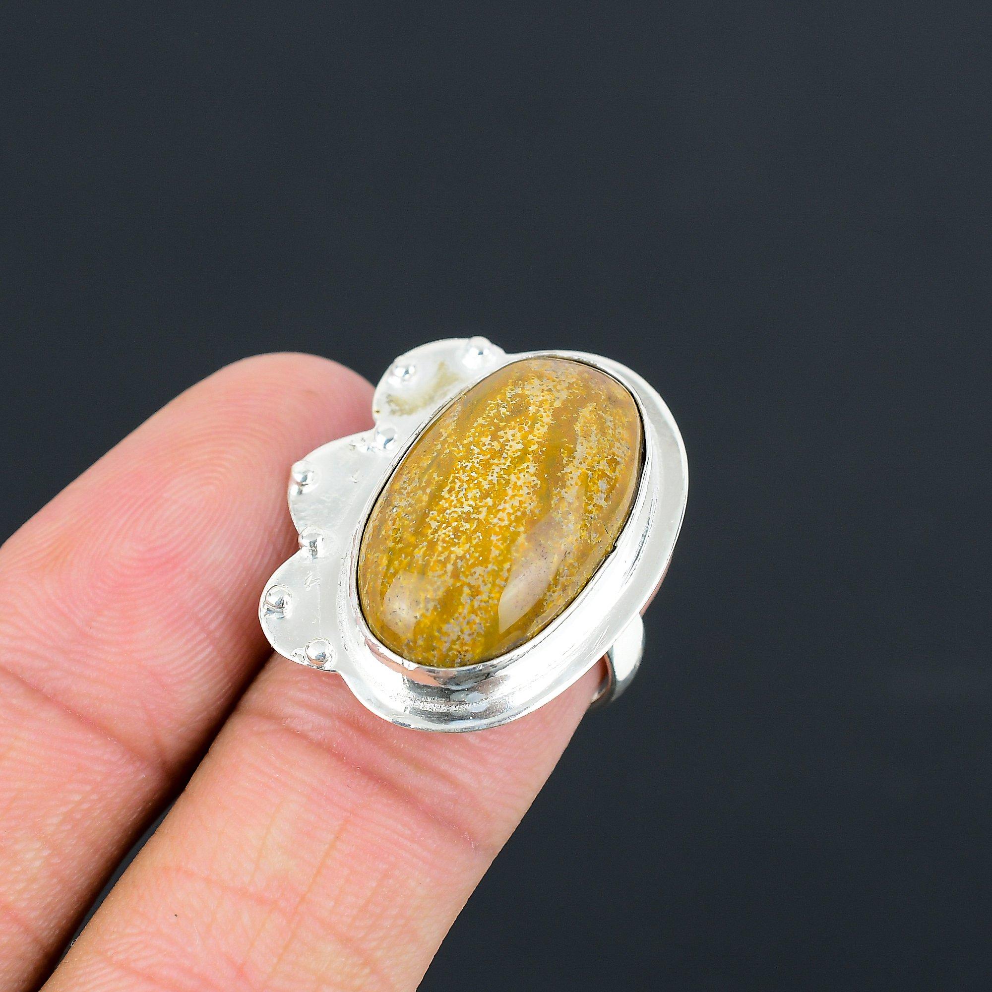 Moroccan Seam Agate Stone Engagement Solitaire Statement Ring 925 Silver US 7 7