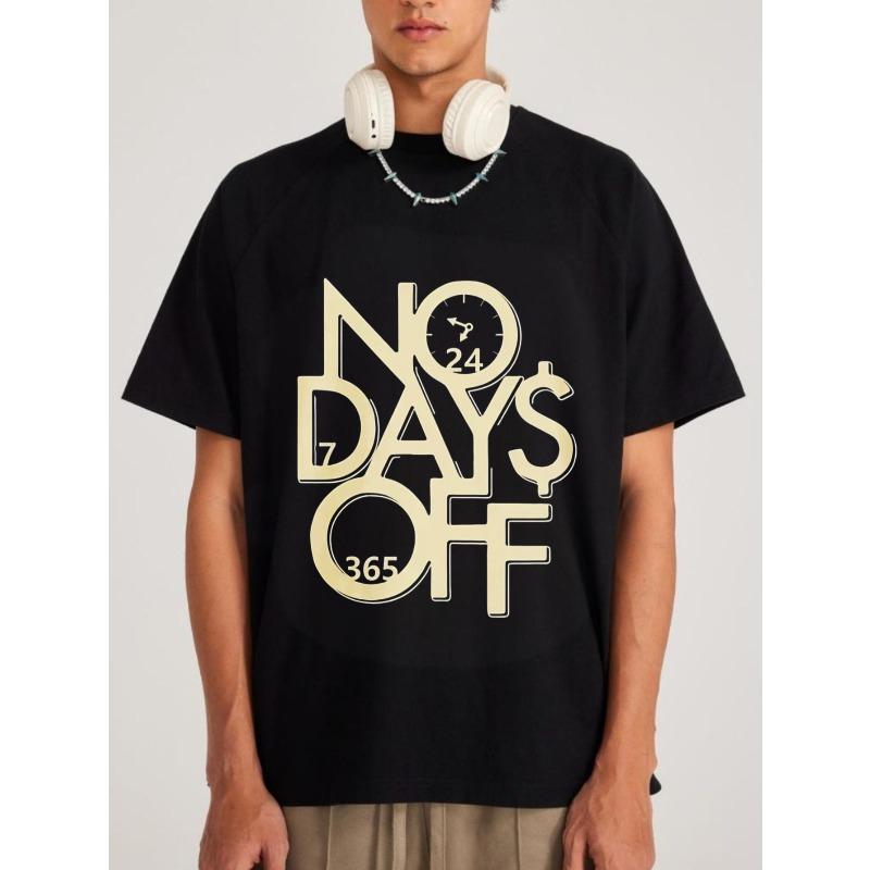 No Days Off T-Shirt Black 24 7 365 Clock Design Graphic Print Casual Streetwear Fashion Men's Tee Workout Gym Wear