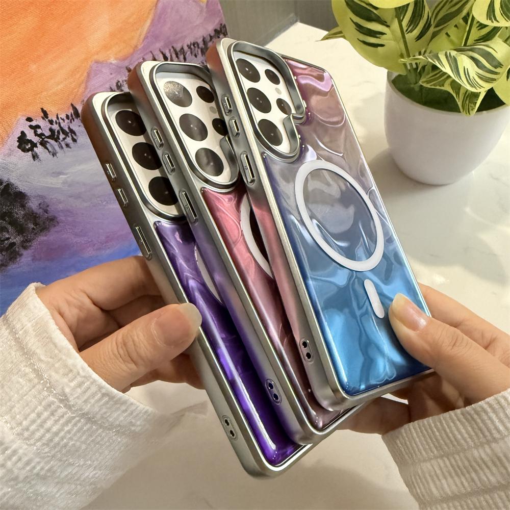 Plating Laser Ripple Magnetic Case For Samsung Galaxy S26 Ultra S26 Plus For Magsafe Shockproof Gradient Protective Hard Cover
