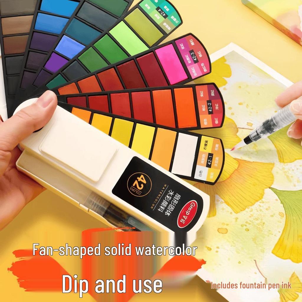 Master Fan-Shaped Watercolor Set: 18 Solid Colors, 36 Special Art Shades for Beginners & Students