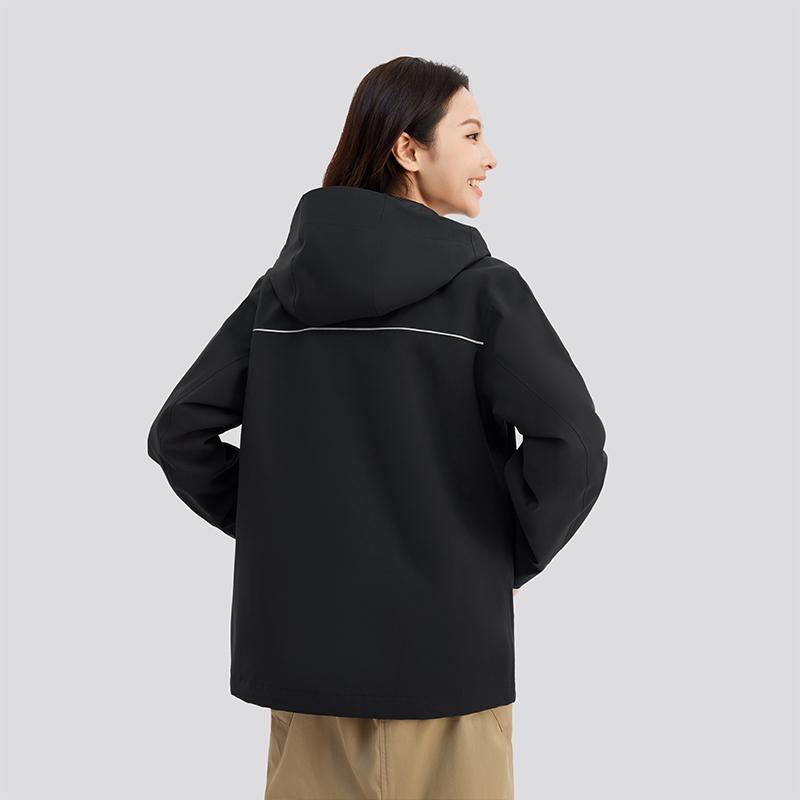 Skechers Outdoor Series Hooded Solid Color Zip-Up Long Sleeve Breathable Jacket Women Jackets Carbon-Black L424W166-0018
