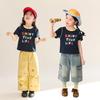 LUSON Girls' Cartoon Color-Block Short Sleeve T-Shirt