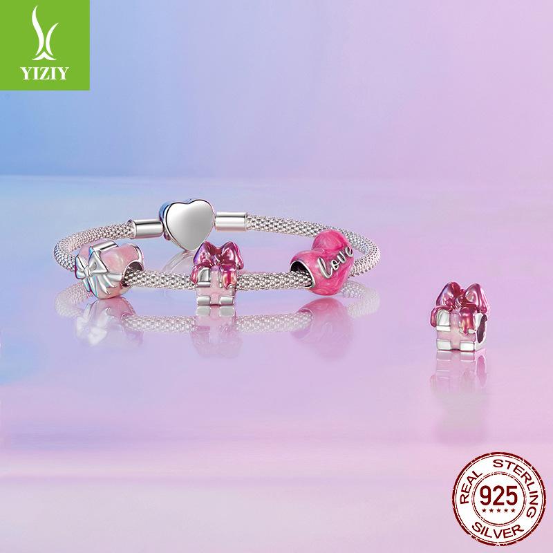 Heart Series Beaded Combination Diy Bracelet Accessories 925 Silver Light Luxury Jewelry Pink Valentine'S Day Gift