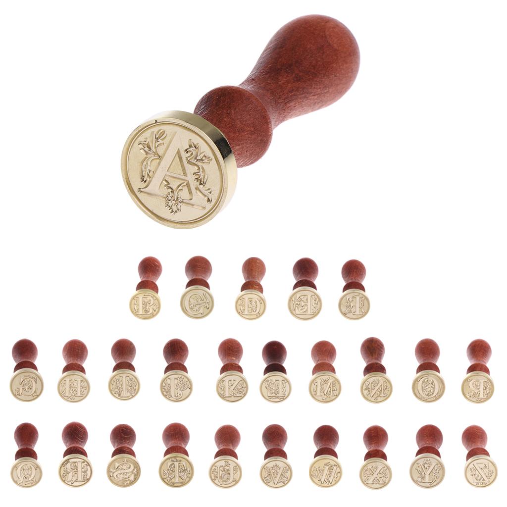 Handmade Alphabet Letter Sealing Wax Stamp Wooden Handle for Wedding Invitation Scrolls