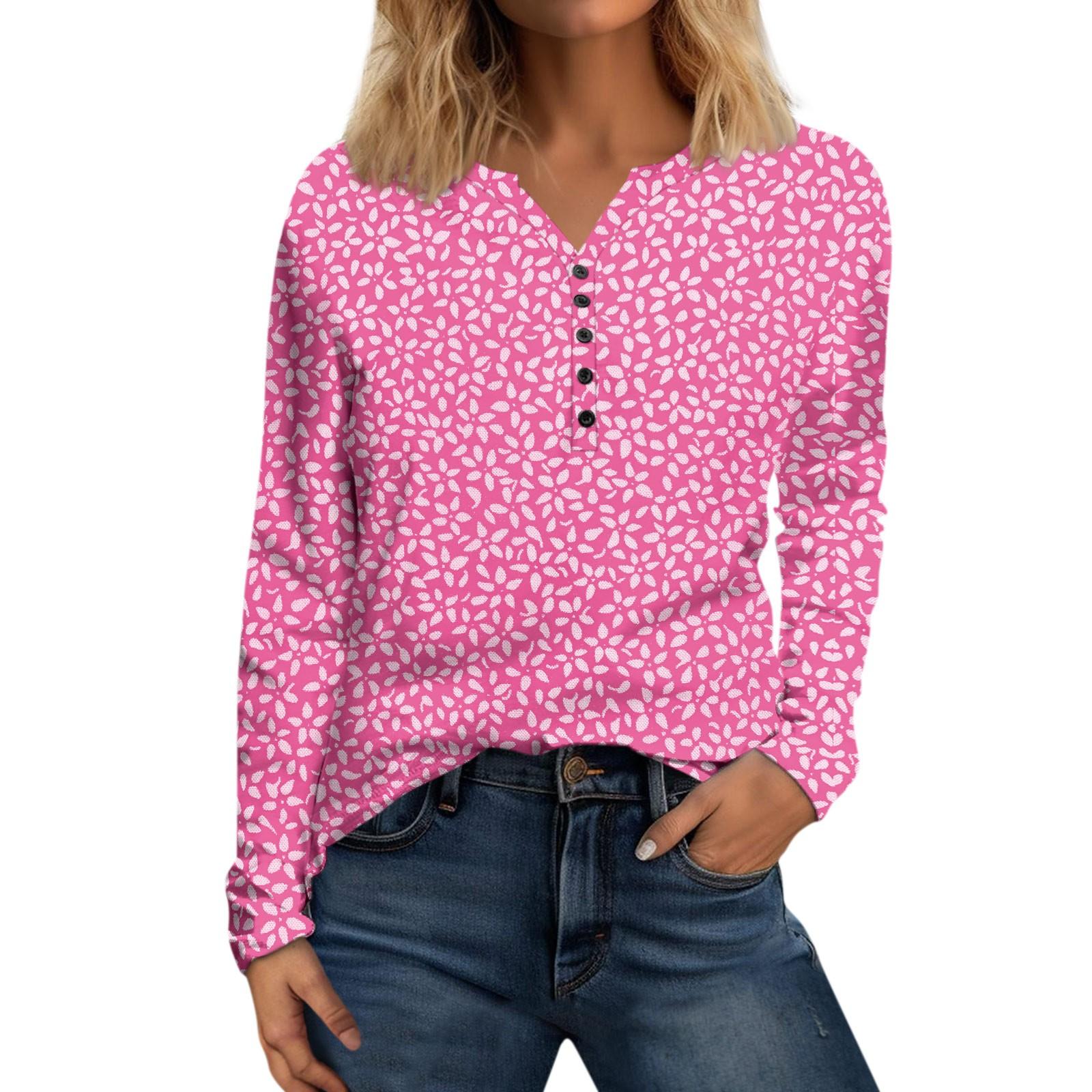 

Women s Button Neck Casual Everyday Tops Long Sleeve V Neck Fashion Print Shirt Tops Sweatshirts XXL