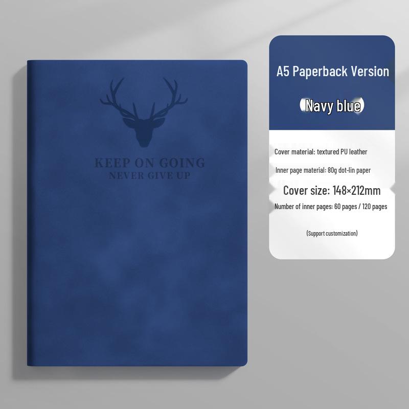 Custom Logo A5 Soft Leather Notebook with Deer Head for Business Meetings
