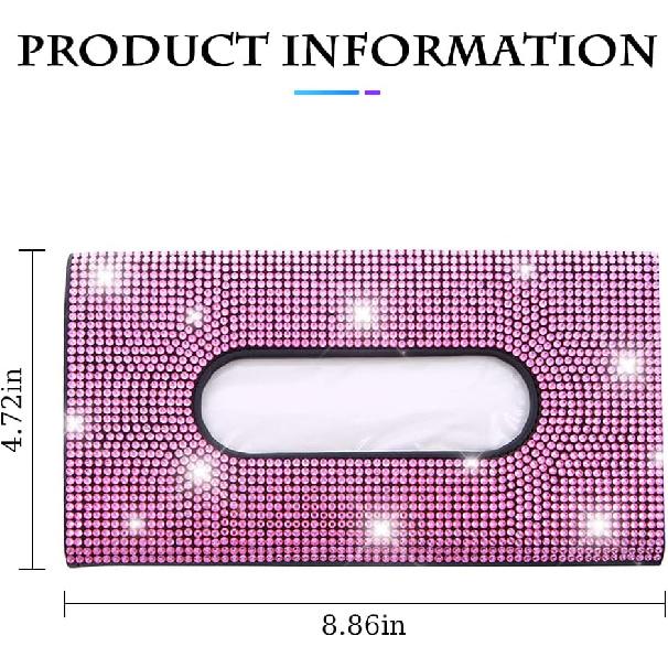 Bling Car Sun Visor Tissue Box Holder, Rhinestone PU Leather Crystal Sparkling Napkin Holder, Backseat Paper Towel Cover Case Car Accessories for