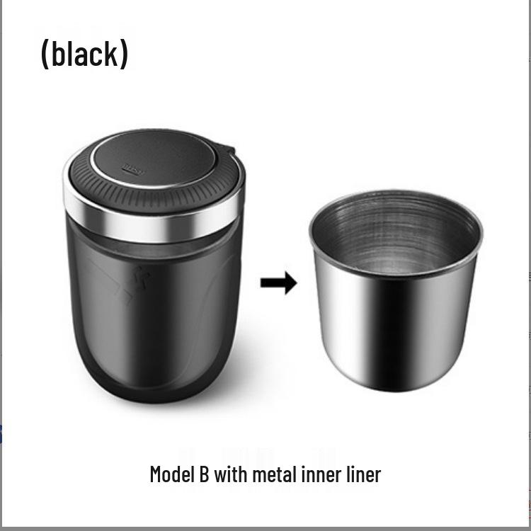 Car Ashtray with Metal Liner, One-Button Open, Soft Light, Ideal for Car Use