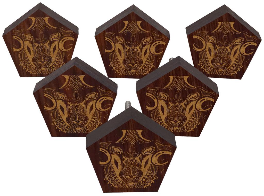 IBA Indianbeautifulart Brown Engraved Knobs Furniture Knobs Cabinet Drawer Pull Pack
