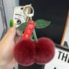 New Red Cherry Pendant Keychain for Women Cute Real Fur Plush Keychains Bag Decorations Car Key Accessories Charm Keyring Gift