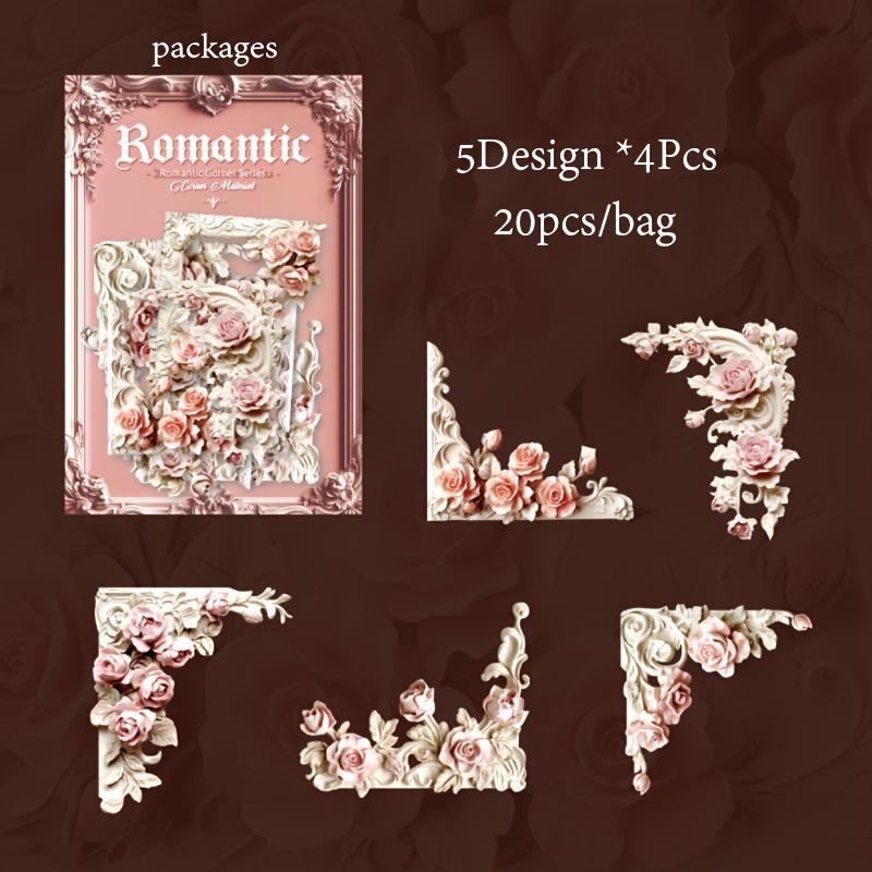 20pcs Romantic Corner Series Floral Corner Stickers - Vintage Baroque Sunflower Design, Self-Adhesive for DIY Notebooks, Photo Albums