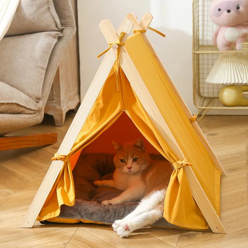 Summer Wooden Stick Tent Pet Nest Cool Cat and Dog House Mosquito and Insect Proof Dog Tent Nest