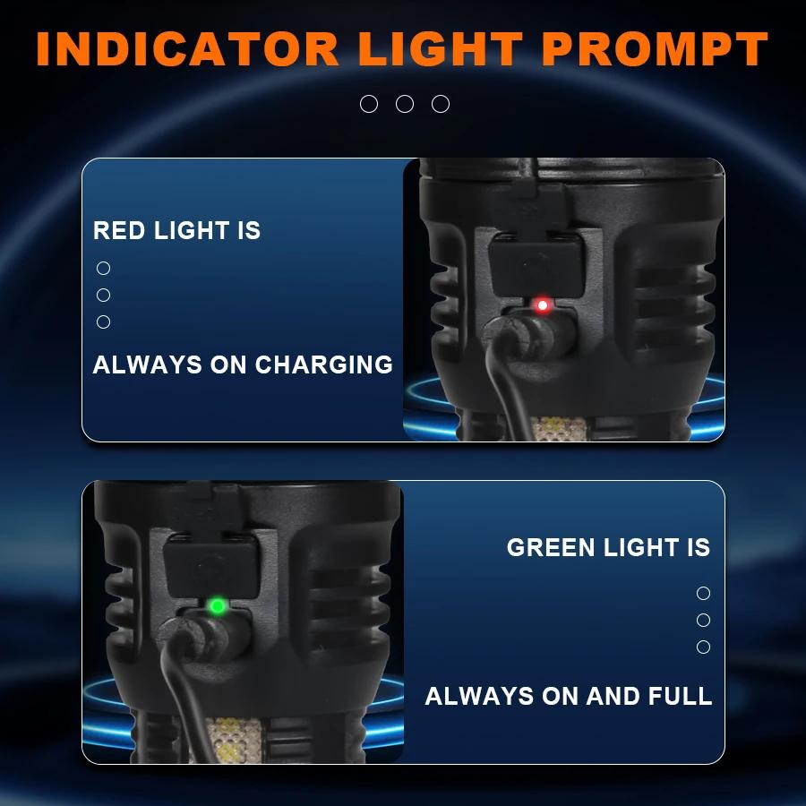 9LED Strong Light LED Flashlight TYPE-C Charging Torch with COB Light Portable LED Flashlight Outdoor for Home Emergency