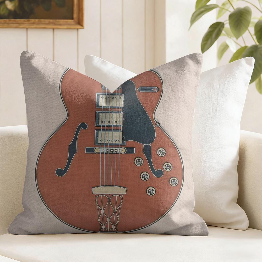 Vintage Color Guitar Fender Cushion Cover Summer Linen Pillow Case Organic Fabric Cushion Cover DoubleSided Sofa Home Decor