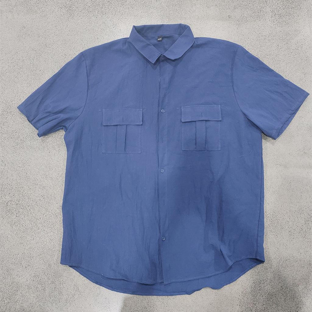 Cotton Linen Shirt Men Pocket Casual Beach Short Sleeve Solid Color Male Tops T-shirts Vintage Streetwear Comfort Casual Shirts