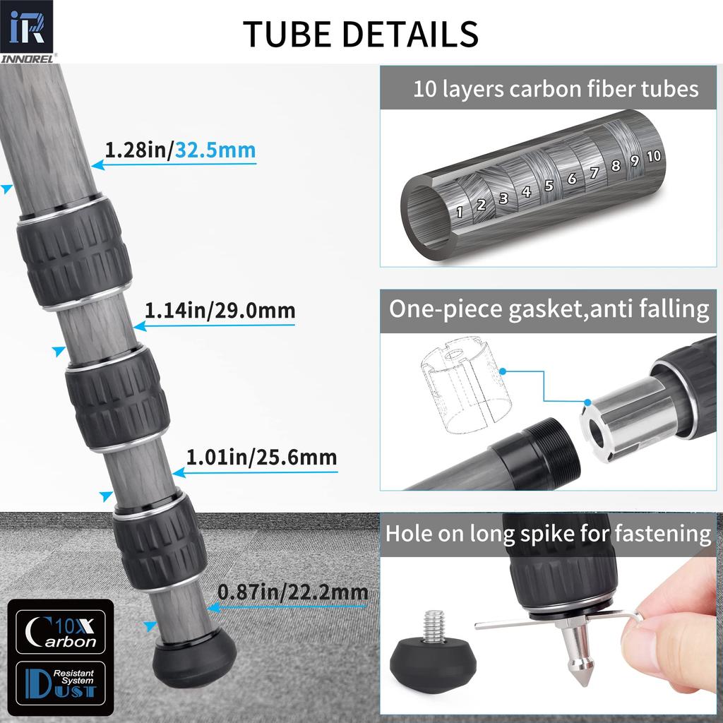 INNOREL Camera Carbon SLR 25KG Maximum Load 4 Stages Working Pipe Video Digital DV Compact Center Pole Bag Included Tripod N44 Tripod, Tripod,