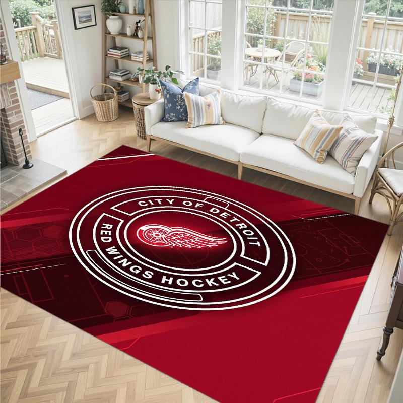 Detroit Red Wings Design Crystal Velvet Carpet Cozy Non?Slip Printed Rug For Bedroom Living Room Entrance