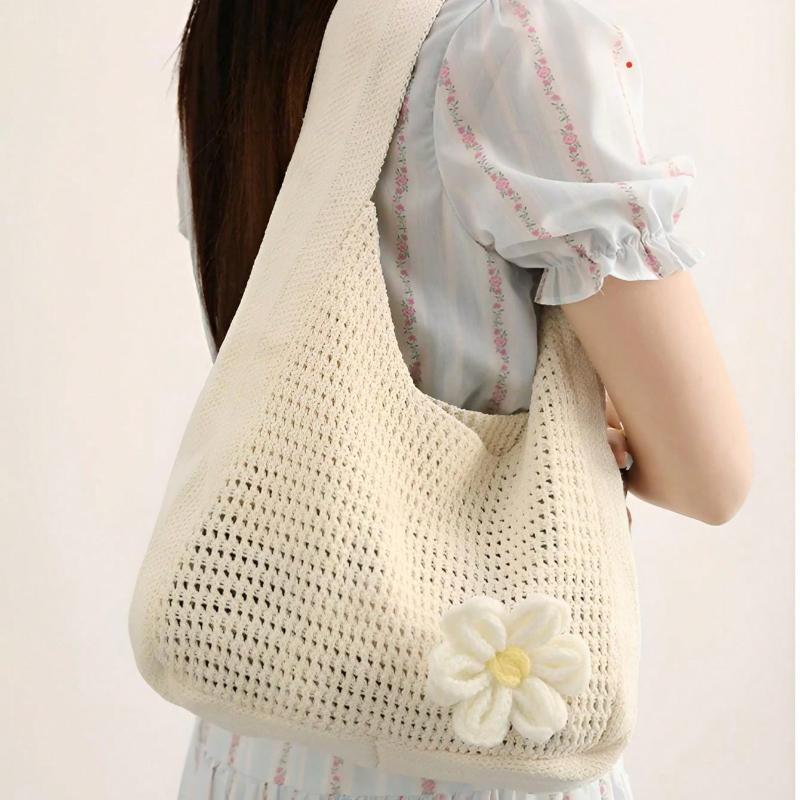 One Shoulder Woven Bag, New Vacation Casual Beach Bag, Crochet Woven Tote Handbag, Back To School Student Project Bag