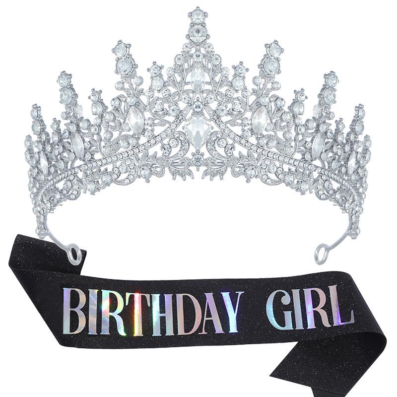 Luxury Crystal Crown & Sash Set for Birthday Girl