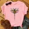 Cotton Tee Cotton 100% Women's Christmas Animal Flower Short Sleeve Bee Flower Print Oversized T Shirt  Graphic Tshirts  Tops  Harajuku