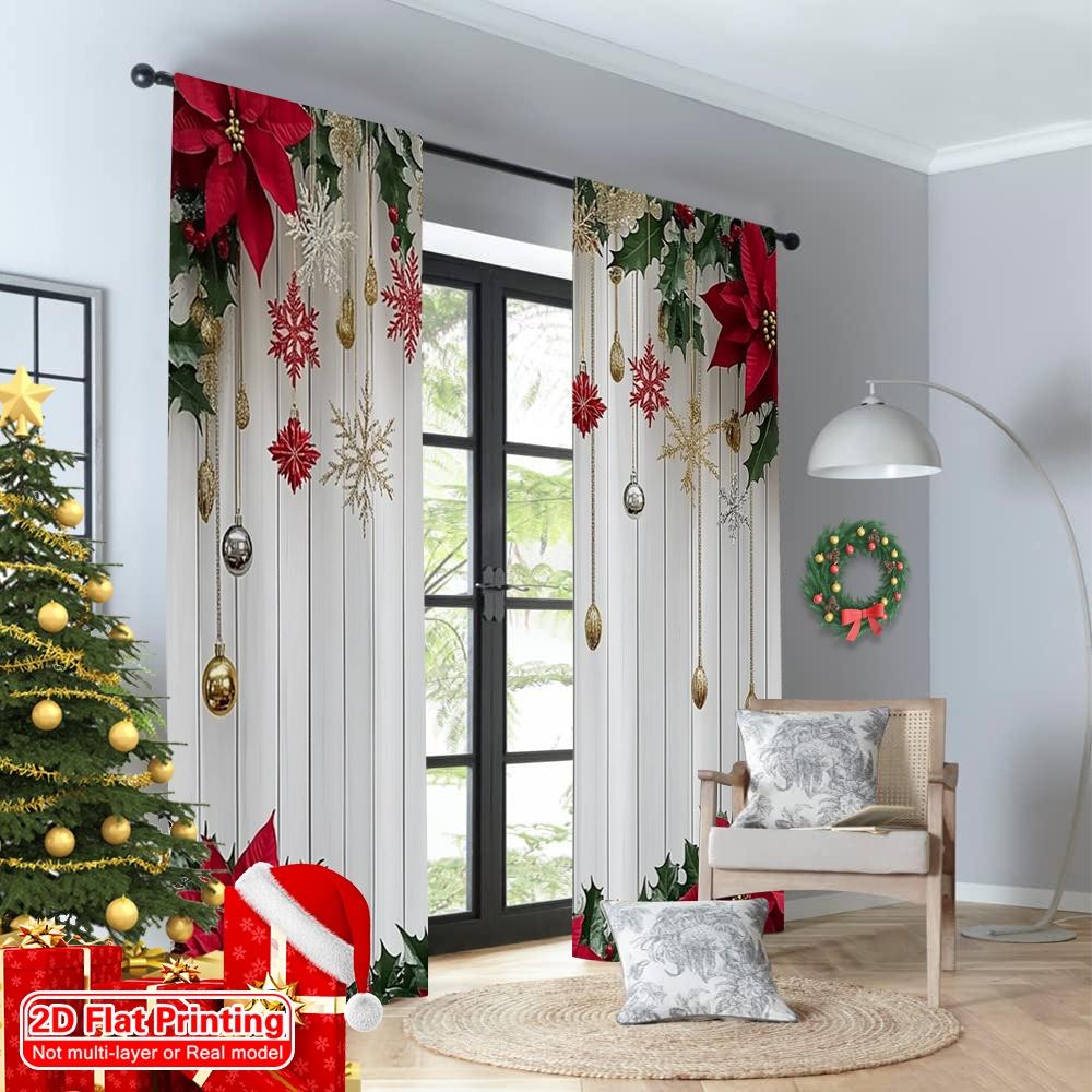 2D flat printing 2pcs Merry Christmas Popular Curtains Holiday Christmas3 Machine Washable Fabric Without Electricity Festive