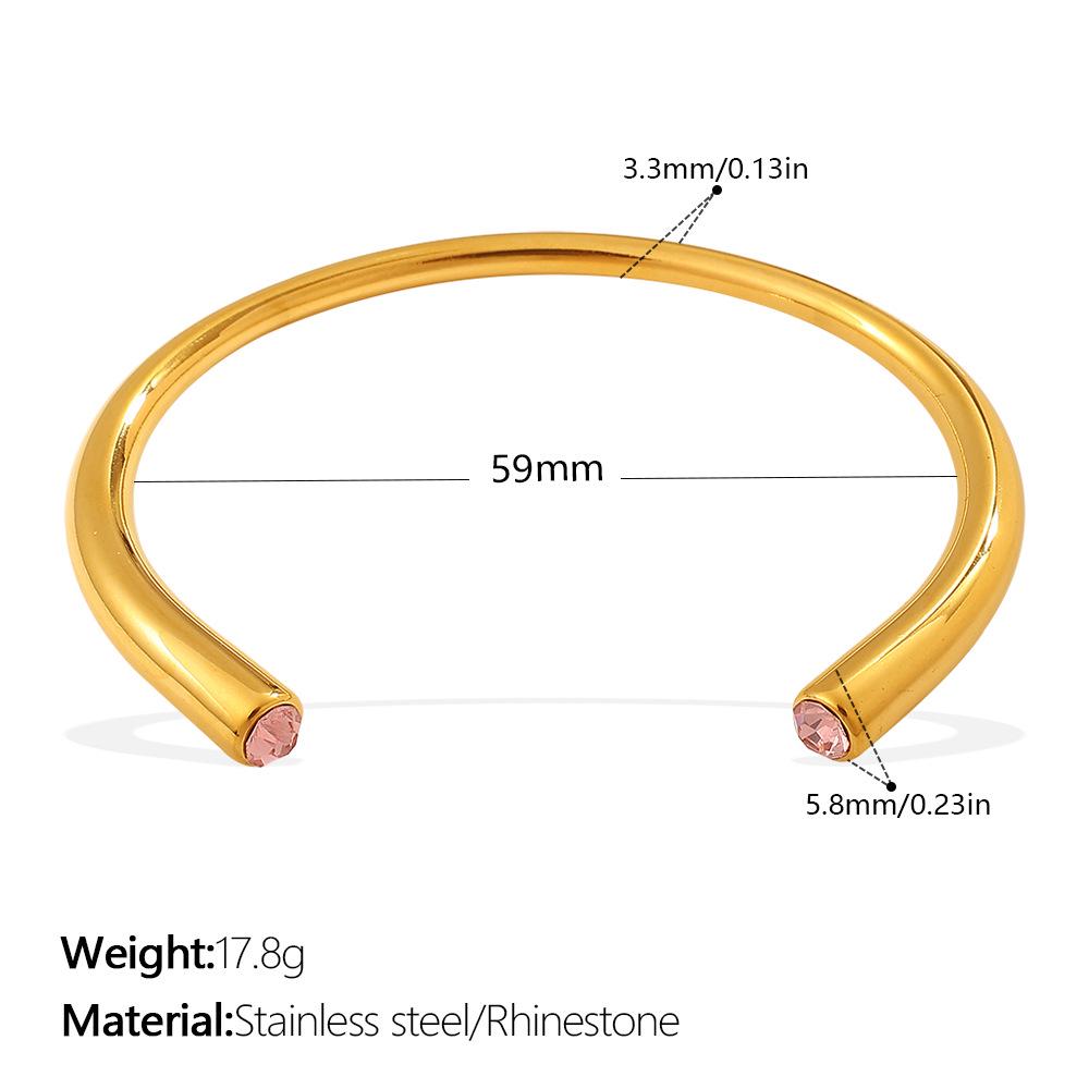 Cross-Border Gold Luxury Rhinestone Stainless Steel Open Bangle Bracelet
