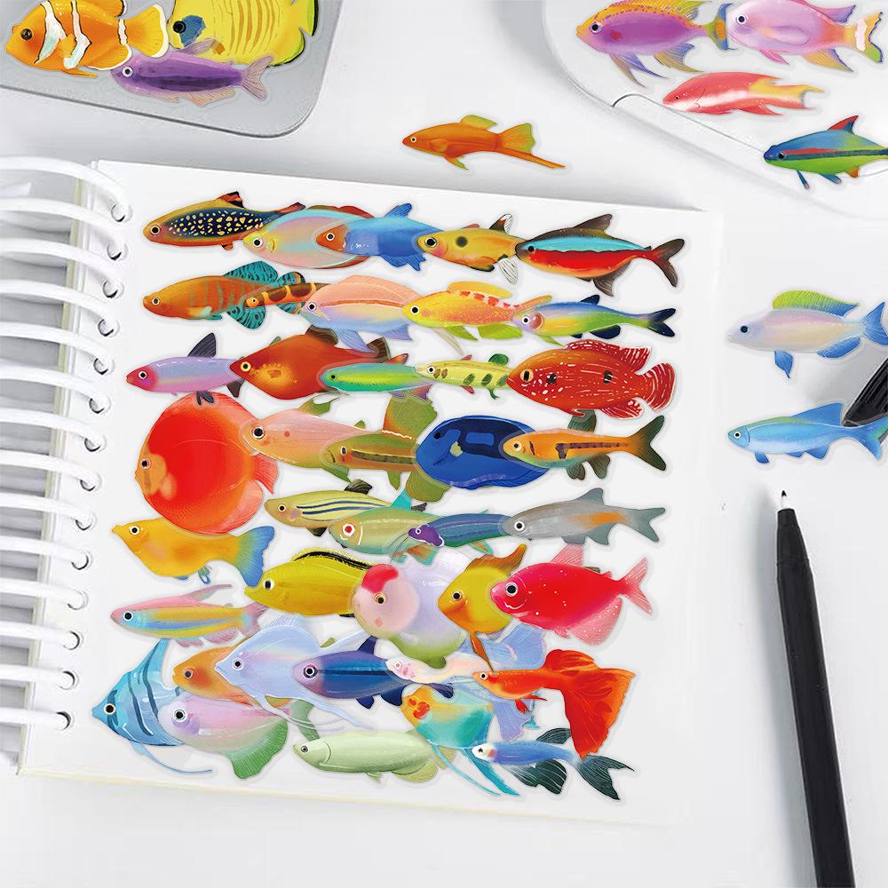 50 Ocean Creatures Fish Stickers - Creative Graffiti, Transparent PET, Waterproof for DIY Journals & Phone Cases