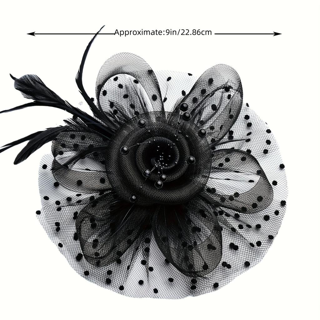 Elegant Fascinator Hat for Women with Floral and Mesh Design, Golden-Toned Headband with Fabric Feathers, Perfect for Weddings, Tea Parties, Halloween
