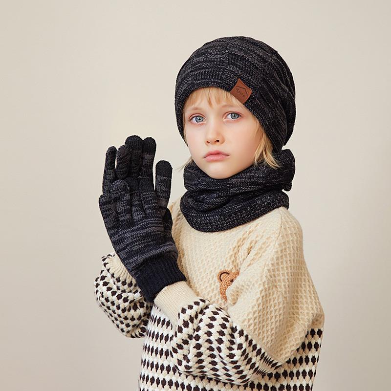 Kids Knitted Hat And Gloves Set For Winter Warmth With Neck Protector For Children