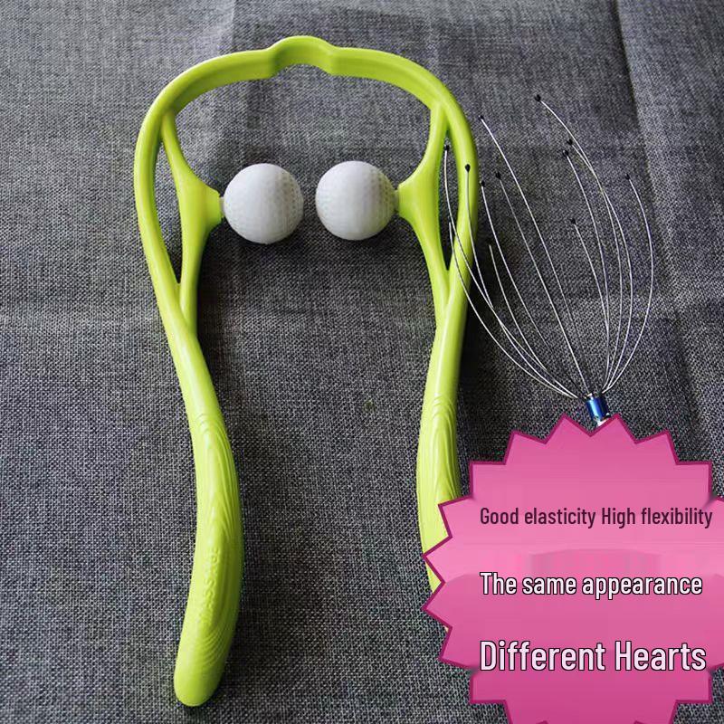 Cervical Spine & Neck Massager: Multifunctional Clip with Neck, Shoulder, Back, Waist, and Octopus Head Massage Features. Green: Cervical Massager + Octopus Massager