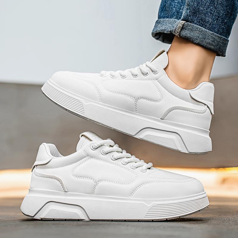 Outdoor Men's Casual Sneakers Leather Walking Shoes White Board Shoes Breathable Athletic Jogging Shoes Anti Slip Running Shoes