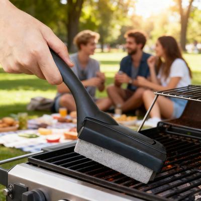 Set di Pietra Pulisci Griglia e Raschietto Pomice Ceramica Naturale Pulitore per Griglie per Griglie Fornelli Forno Sicuro Non Graffia Spazzole BBQ