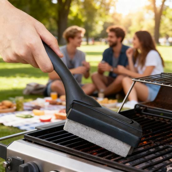 Grill Cleaning Stone And Scraper Set Natural Ceramic Pumice Grill Cleaner for Grates Stove Oven Safe Non-Scratch BBQ Brushes