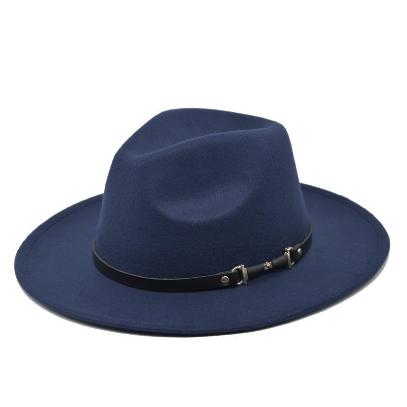 1 Stuk Mode Wol Fedora Hoed Mannen Herfst Winter Brede Rand Jazz Cap Imitatie Wol Dames Kerk Vilt Britse Hoed One Size blue