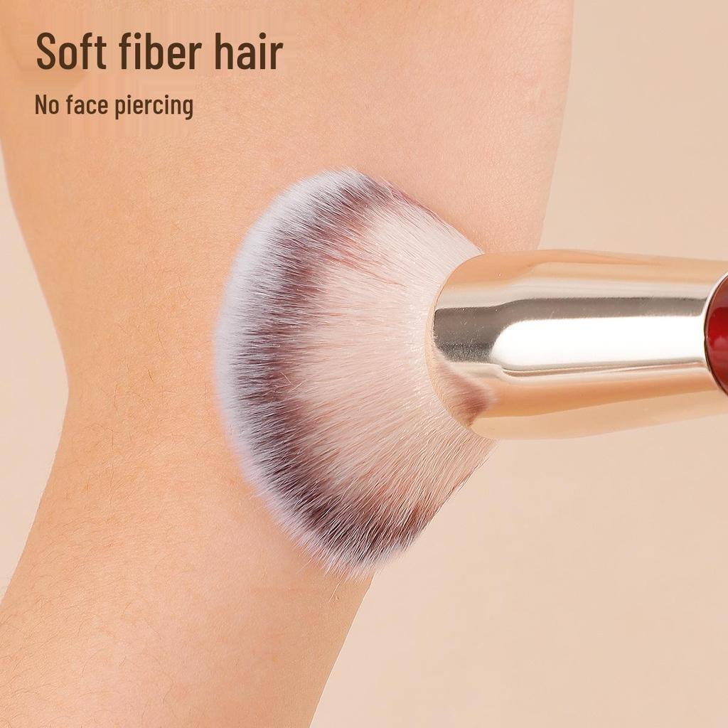 Wine Red Round Head Foundation Makeup Brush - Seamless & Soft Beauty Tool