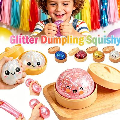 Glitter Dumpling Squishy Stress Relief Toys Simulation Dumpling Squeezable Toy With Steamer Slow Resilience Fidget Squishy Toy