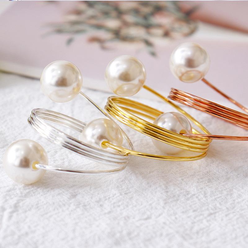 12-2PCS Metal Napkin Ring Imitation Pearls Napkin Buckle Napkin Holders For Wedding Christmas Banquet Home Dining Table Decors