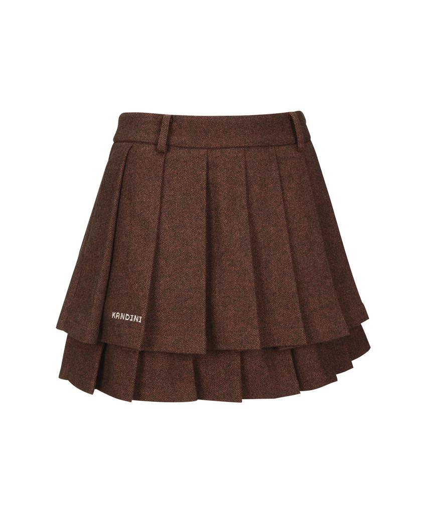 Candini Brown Wool Tiered Pleated Skirt