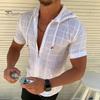Herren Kapuzen T-Shirt Kurzarm Kariert Zip Up Tee Shirt Lässig Dünn Sommer Top für Sport Freizeit Outdoor Strand