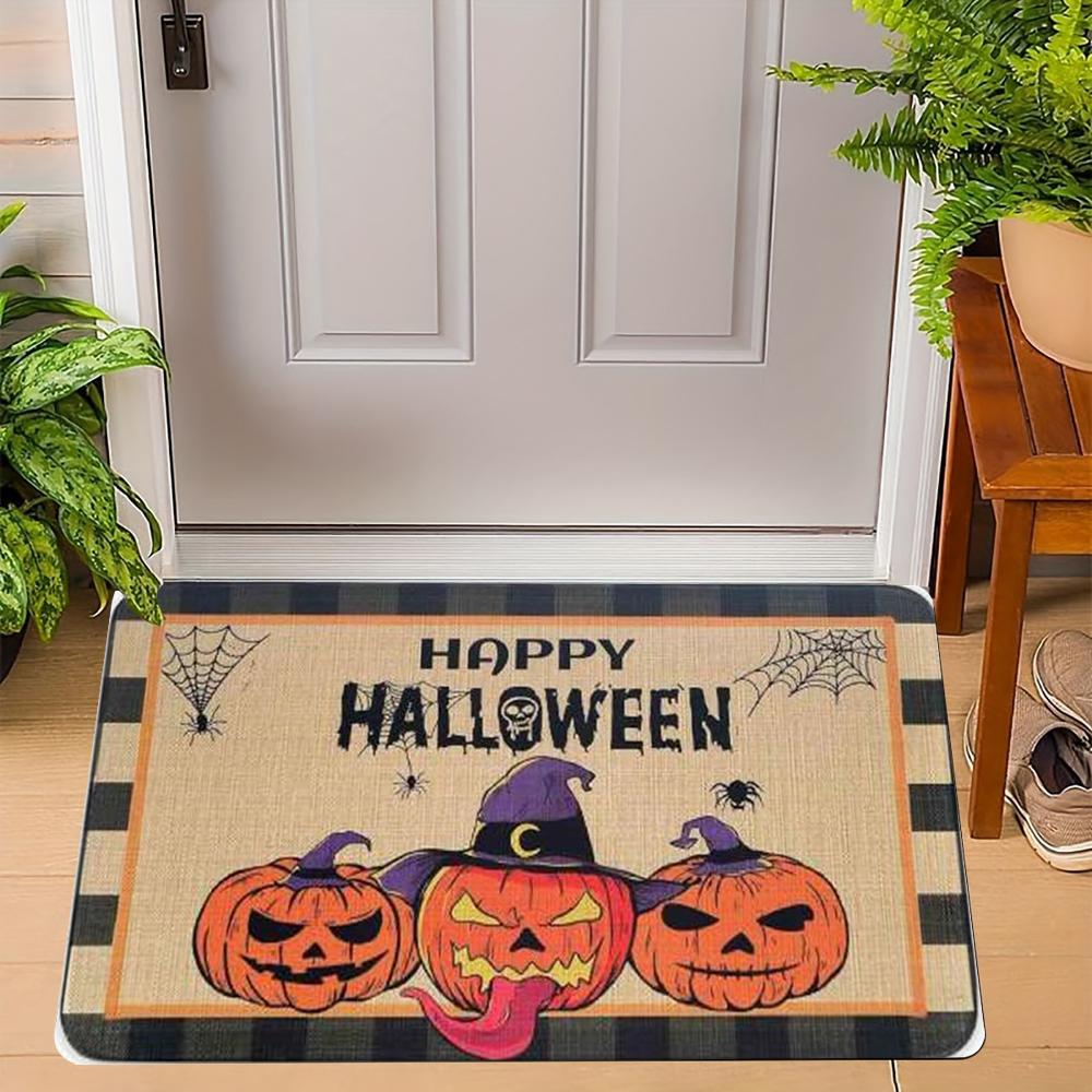 Fun Halloween Cartoon Non-Slip Indoor Carpet Rug Door Mat - Pumpkin Ghost Witch Cat Festive Home Decoration Welcome Mat