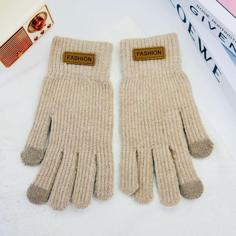New women's autumn and winter gloves knitted warm gloves cold-proof thickened women's wool touch-screen gloves