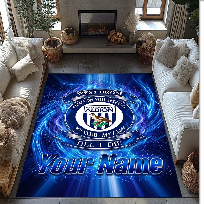 West Bromwich Albion FC Printed Crystal Velvet Rug Non‑Slip Crystal Velvet Carpet For Sofa Bedroom Indoor Home Decoration