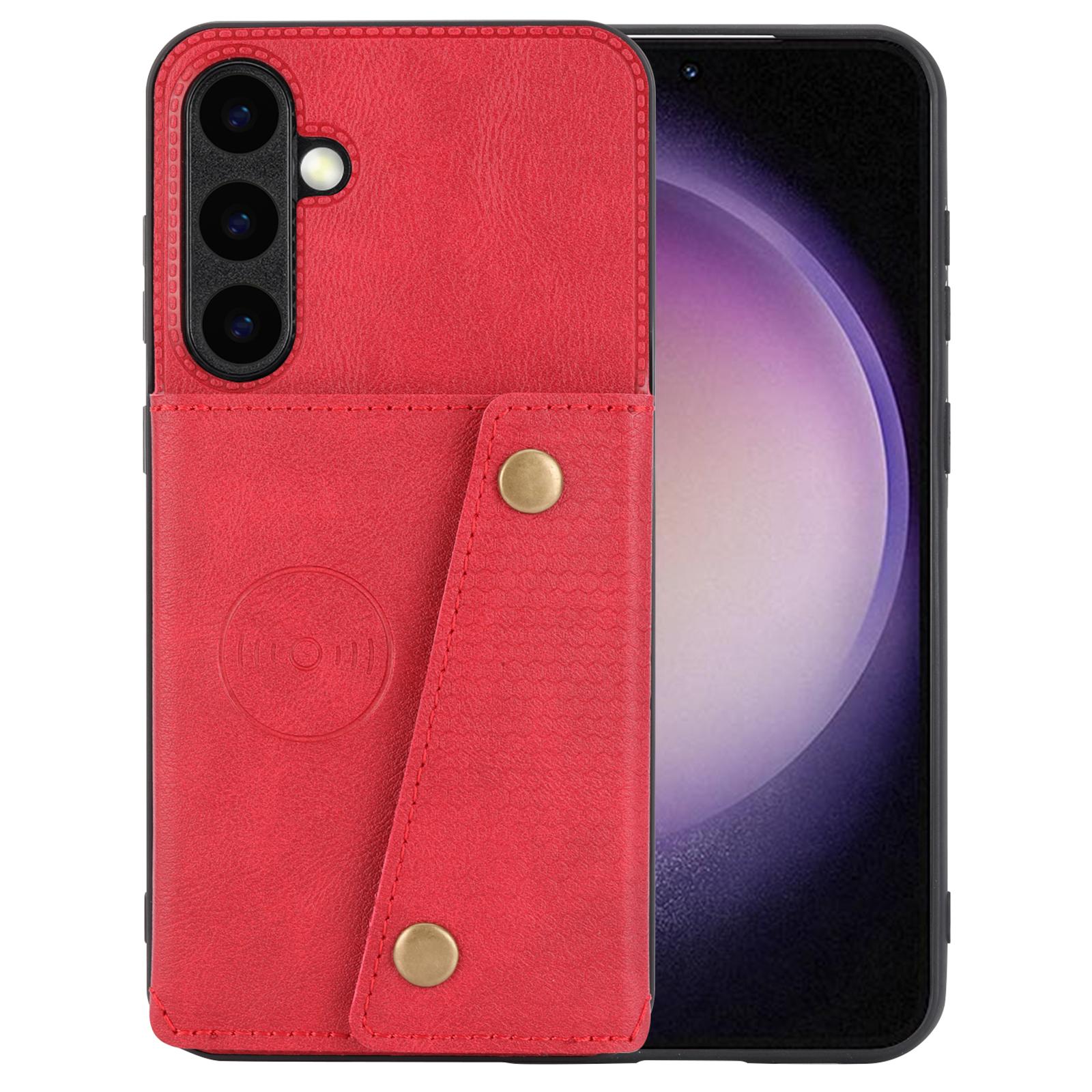 

For Samsung Galaxy S25+ Case Card Slots Kickstand Leather+TPU Phone Cover Red